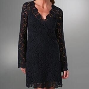 DVF Mini Dress Size 0 Black Crochet Lace Bell Sleeve Night Out NWT Hippolyte